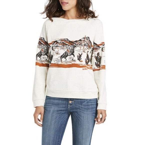 Ariat Tops - Ariat Old West Sweatshirt Egret Crossover Neck Long Sleeve Sz XL Southwestern